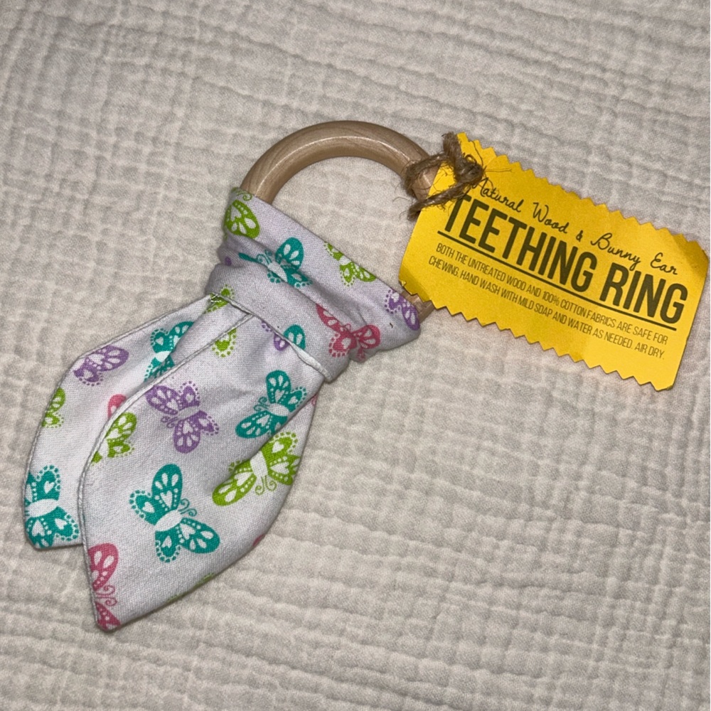 Natural Wood & Bunny Ear Teething Ring